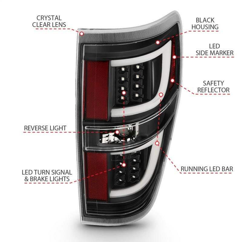 ANZO 2009-2013 Ford F-150 LED Taillights Black Tail Lights ANZO