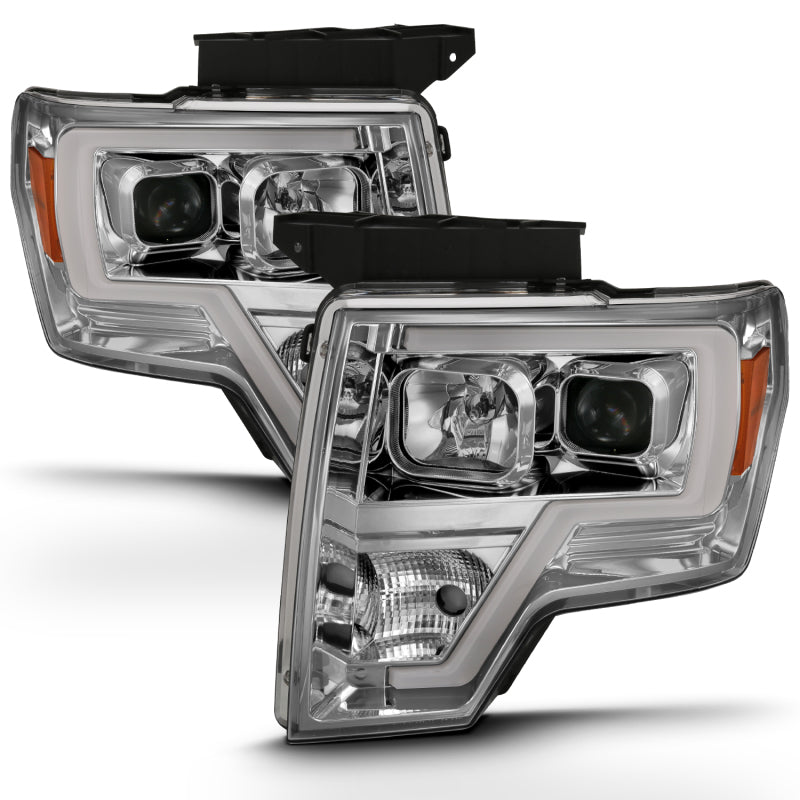 ANZO 2009-2014 Ford F-150 Projector Headlight Plank Style Chrome Amber Headlights ANZO