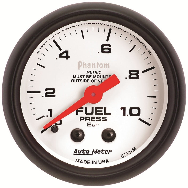 Autometer Phantom 2-1/16in 0-1.0 Bar Mechanical Fuel Pressure Gauge Gauges AutoMeter
