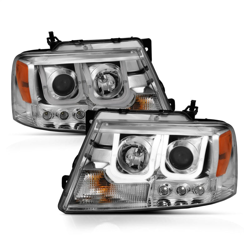 ANZO 2004-2008 Ford F-150 Projector Headlights w/ U-Bar Chrome Headlights ANZO