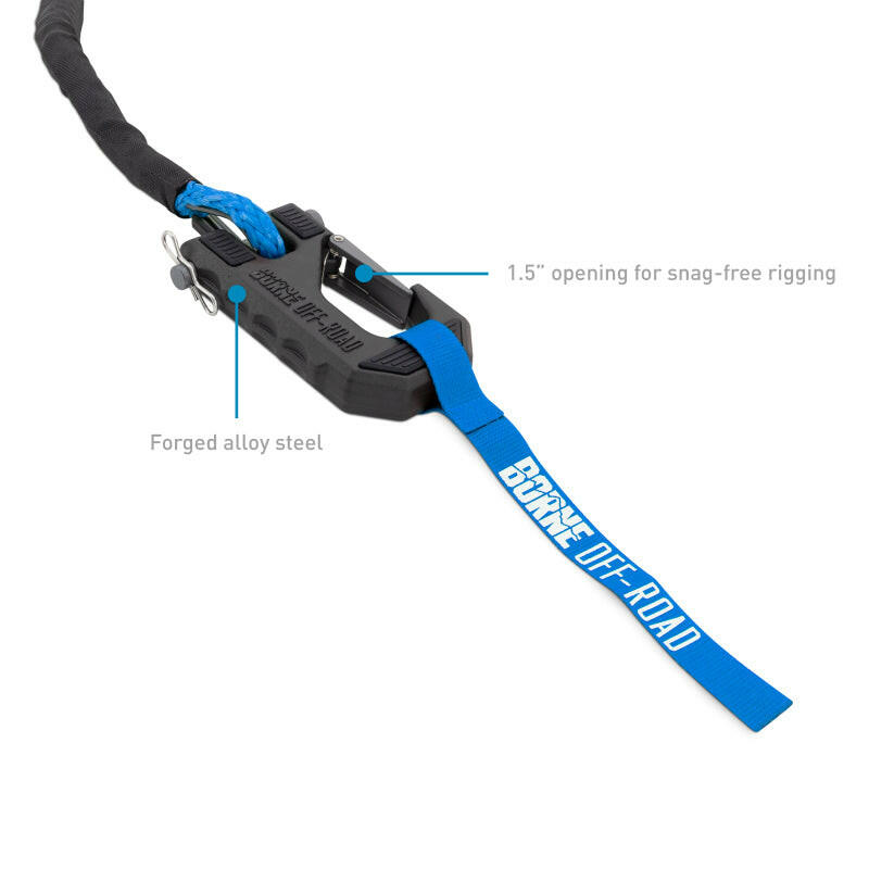 Borne Off-Road Winch Hook - 3/8in Rope - Hand Strap - Blue Winch Accessories Borne Off-Road