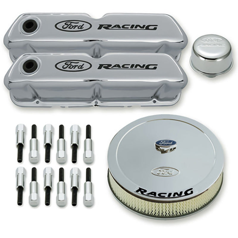 Ford Racing Complete Dress Up Kit Chrome Finish w/Black Emblems Engine Covers Ford Racing