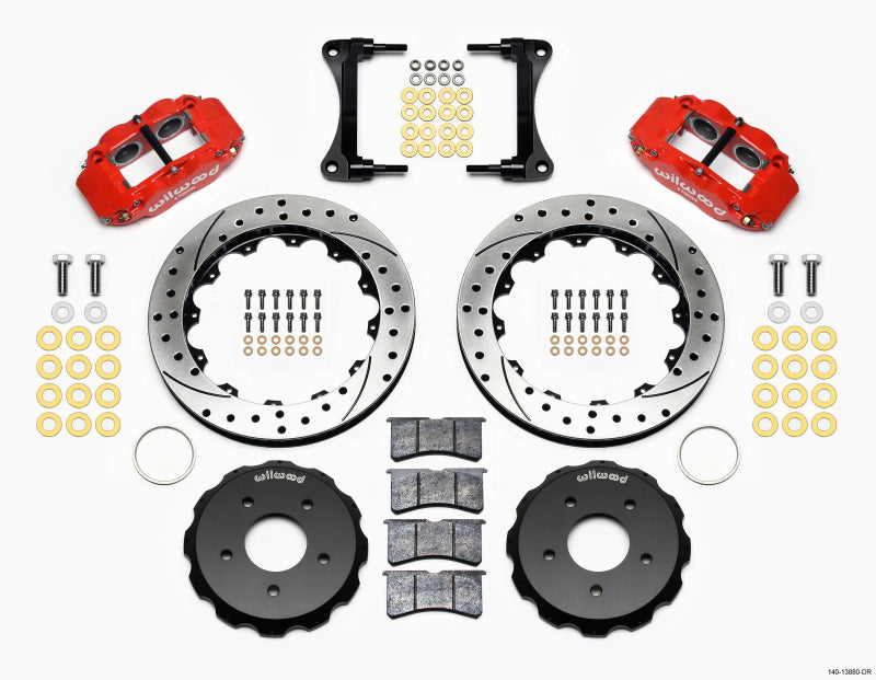 Wilwood Narrow Superlite 4R Front Hat Kit 12.88in Drill Red 2007-Up Jeep Wrangler Big Brake Kits Wilwood