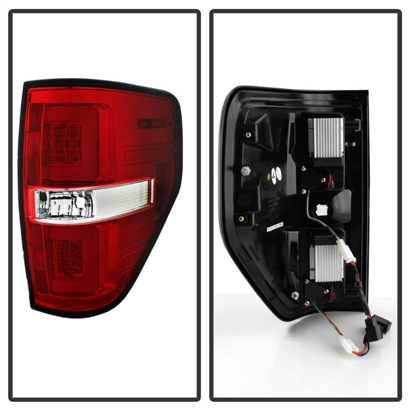Spyder 09-14 Ford F150 V2 Light Bar LED Tail Lights - Red Clear (ALT-YD-FF15009V2-LBLED-RC) Tail Lights SPYDER