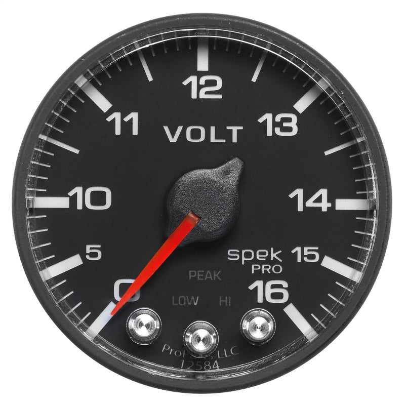 AutoMeter Gauge Voltmeter 2-1/16in. 16V Stepper Motor W/Peak & Warn Blk/Blk Spek-Pro Gauges AutoMeter