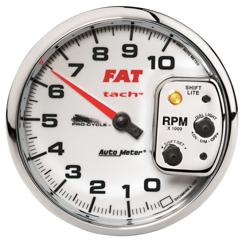 Autometer Pro-Cycle Gauge Tach 5in 10K Rpm Shift- Lite 2&4 Cylinder White Fat Tach Gauges AutoMeter