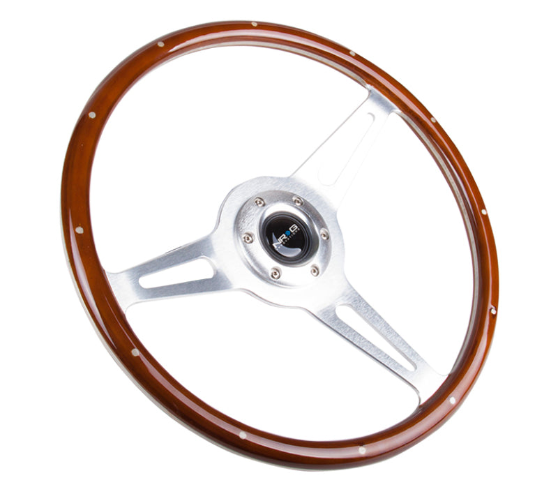 NRG Classic Wood Grain Steering Wheel (365mm) Wood w/Metal Inserts & Brushed Alum. 3-Spoke Center Steering Wheels NRG