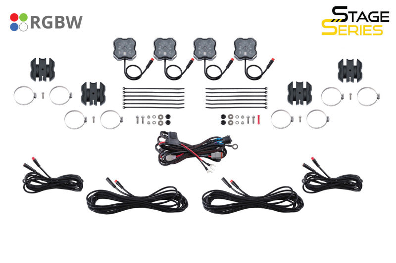 Diode Dynamics Stage Series SXS Rock Light Installer Kit - RGBW M8 w/Controller (4-pack) Light Accessories and Wiring Diode Dynamics