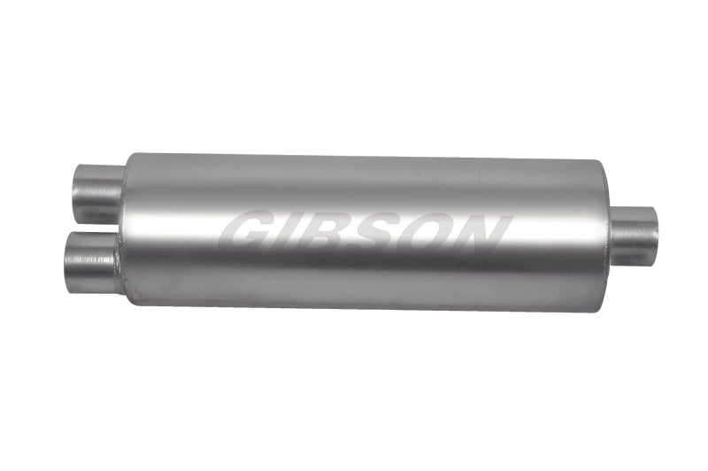 Gibson SFT Superflow Dual/Offset Round Muffler - 8x24in/2.5in Inlet/3in Outlet - Stainless Muffler Gibson