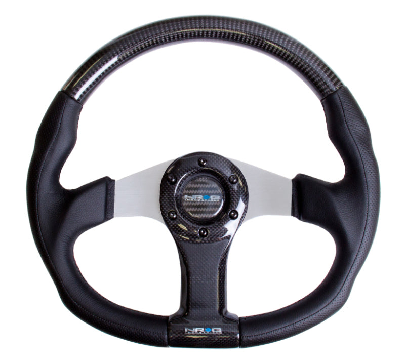 NRG Carbon Fiber Steering Wheel (350mm) Silver Oval Shape w/Leather Trim Steering Wheels NRG