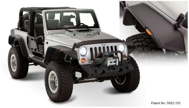 Bushwacker 07-18 Jeep Wrangler Flat Style Flares 4pc Fits 2-Door Sport Utility Only - Black Fender Flares Bushwacker
