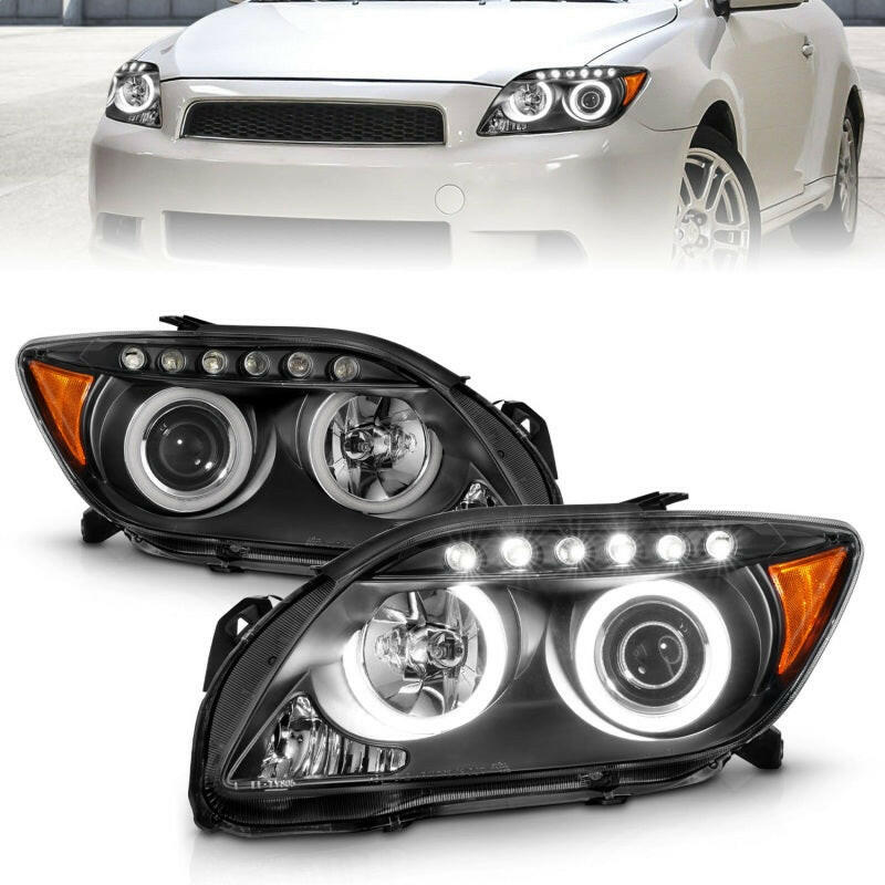 ANZO 2005-2010 Scion Tc Projector Headlights w/ Halo Black (CCFL) Headlights ANZO