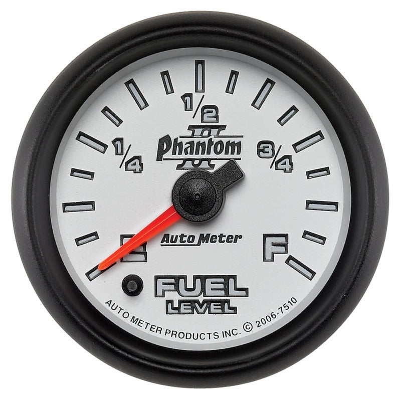 Autometer Phantom II 52mm Full Sweep Electronic 0-280 ohm Fuel Level Programmable E-F Range Gauge Gauges AutoMeter