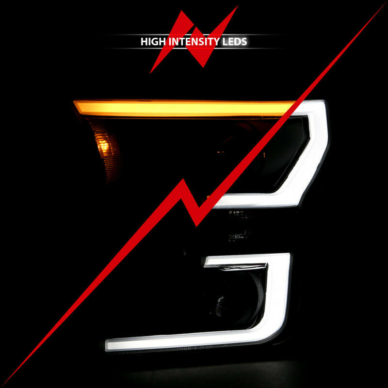 ANZO 2015-2017 Ford F-150 Projector Headlights w/ Plank Style Switchback Black w/ Amber Headlights ANZO