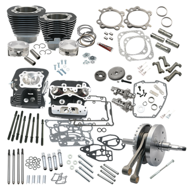 S&S Cycle 2007 BT w/ Balancer 124in Hot Set Up Kit - Wrinkle Black Piston Sets - Powersports S&S Cycle