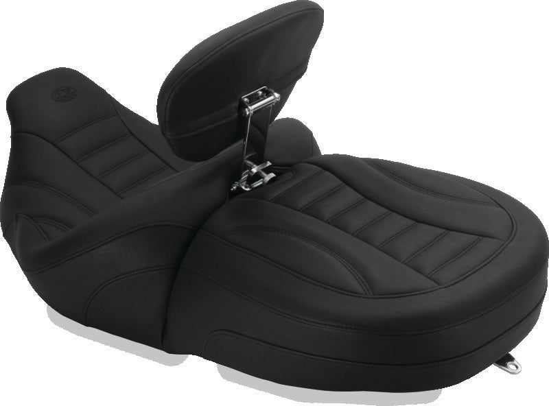 Mustang 15-21 Harley Freewheeler Touring Forward Deluxe 1PC Seat w/Driver Backrest - Black One-Piece Motorcycle Seats Mustang Motorcycle