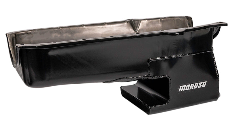 Moroso 86-Up Chevrolet Small Block (w/1 Piece Rear Main Seal) Wet Sump 6qt 9in Steel Oil Pan - Black Oil Pans Moroso