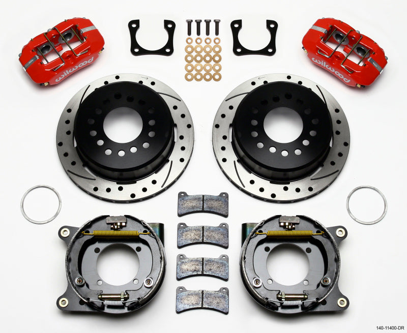 Wilwood Dynapro Low-Profile 11.00in P-Brake Kit Drill-Red Chevy 12 Bolt Spcl 2.81in Off Stag Mount Big Brake Kits Wilwood