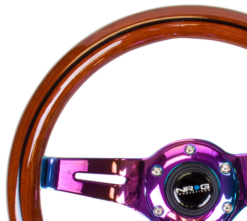 NRG Classic Wood Grain Steering Wheel (310mm) Dark Wood & Black Line Inlay w/Neochrome 3-Spoke Ctr. Steering Wheels NRG