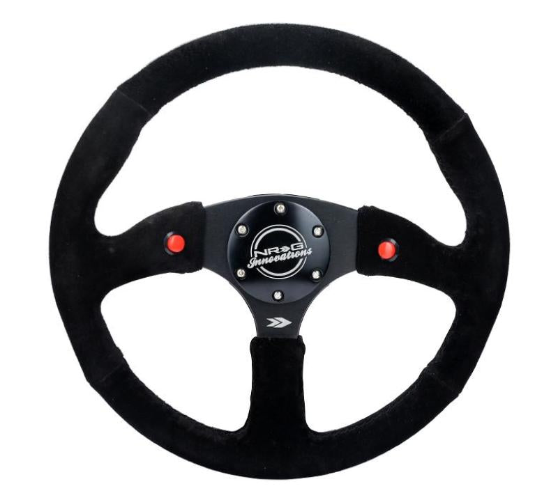 NRG Reinforced Steering Wheel (350mm/ 2.5in. Deep) Sport Suede Racing/ 4mm Matte Black Spoke Steering Wheels NRG