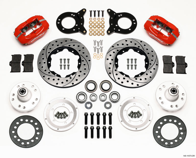Wilwood Forged Dynalite Front Kit 11.00in Drill Red 1970-1973 Mustang Disc & Drum Spindle Big Brake Kits Wilwood