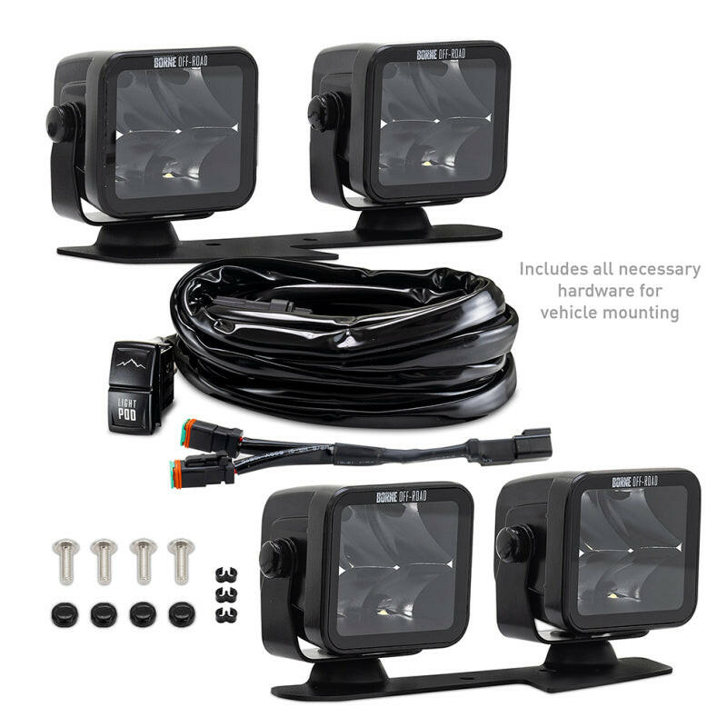 Borne Off-Road 21+ Bronco Light Pods 4pc Ditch 3x3 Spot Light Bars & Cubes Borne Off-Road