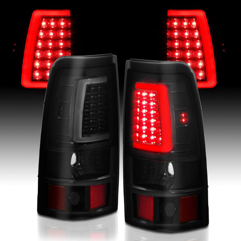 ANZO 1999-2002 Chevy Silverado 1500 LED Taillights Plank Style Black w/Smoke Lens Tail Lights ANZO