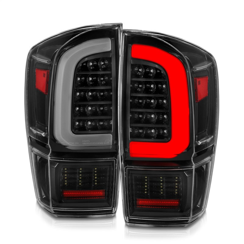 ANZO 16-21 Toyota Tacoma LED Tail Lights - w/ Light Bar Sequential Black Housing & Clear Lens Tail Lights ANZO