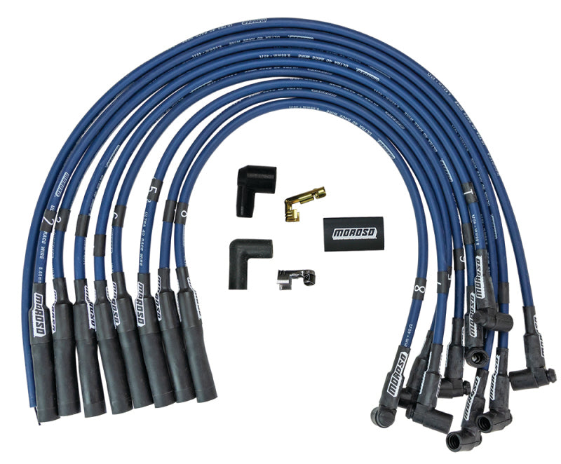 Moroso Chevrolet Big Block Ignition Wire Set - Ultra 40 - Unsleeved - HEI - Over Valve - Blue Spark Plug Wire Sets Moroso
