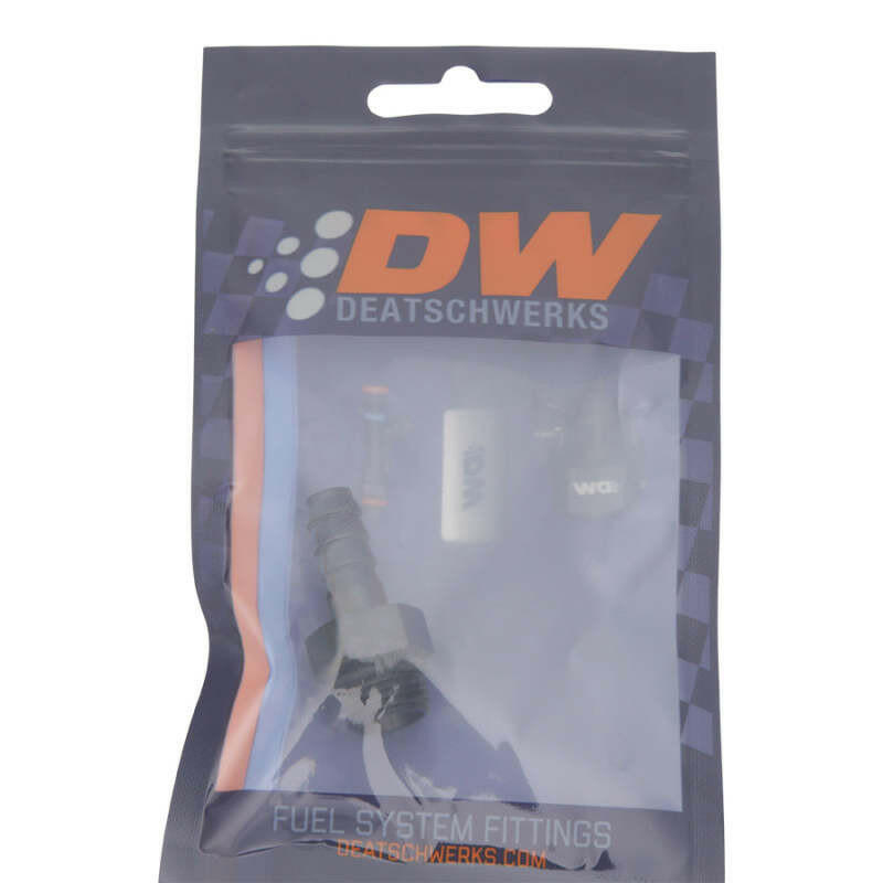 DeatschWerks 6AN ORB Male to 5/16in Male Triple Barb Fitting (Incl O-Ring) - Anodized Matte Black Fittings DeatschWerks