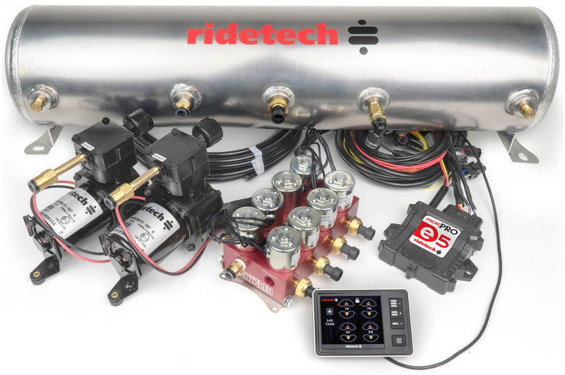 Ridetech RidePro E5 Air Ride Control System 5 Gal Dual Compressor High Flow Big Red 3/8in Valves Air Compressor Systems Ridetech