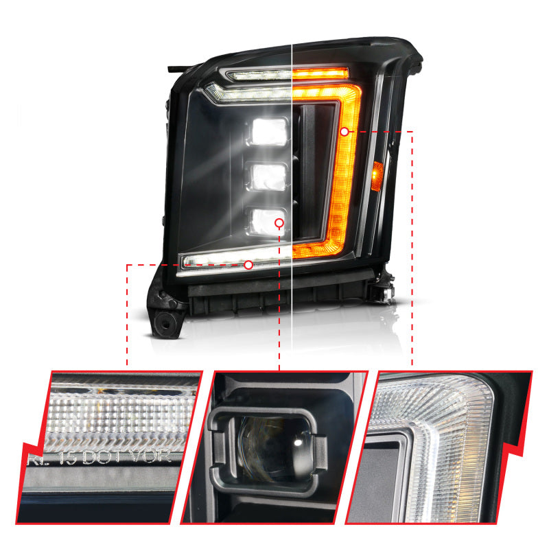 ANZO 15-20 GMC Yukon (Incl XL - Factory Halogen Models) Full LED Proj Headlights Black - Driver Side Headlights ANZO