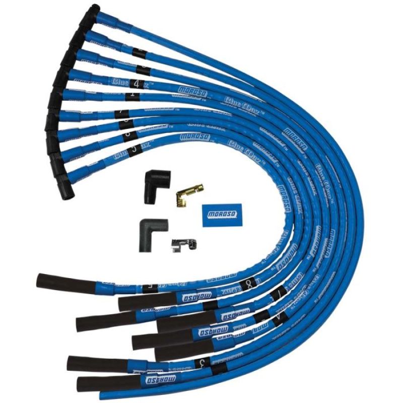 Moroso Chevrolet Big Block Ignition Wire Set - Blue Max - Spiral Core - Sleeved - HEI - Straight Spark Plug Wire Sets Moroso
