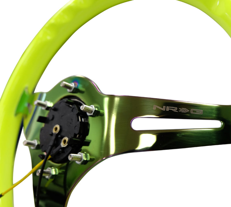 NRG Classic Wood Grain Steering Wheel (350mm) Neon Yellow Color w/Neochrome Spokes Steering Wheels NRG