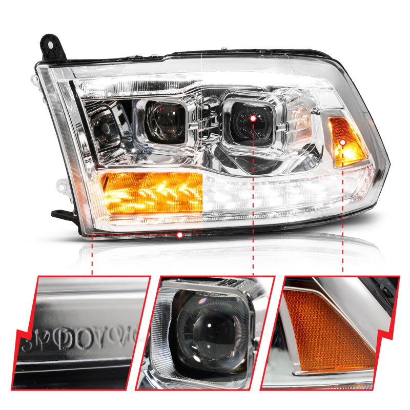 ANZO 09-19 Dodge RAM 1500 / 10-18 2500/3500 LED Proj Headlights SeqSig Chrome - Pair Headlights ANZO