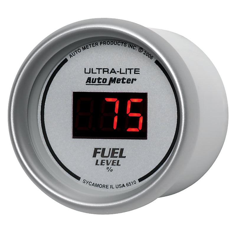 Autometer Ultra-Lite Digital 2-1/16in 0-280 OHM Silver Dial w/ Red LED Programmable Fuel Level Gage Gauges AutoMeter
