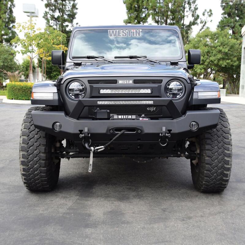 Westin 18-20 Jeep Wrangler WJ2 Full Width Front Bumper w/LED Light Bar Mount Textured Black Bumpers - Steel Westin
