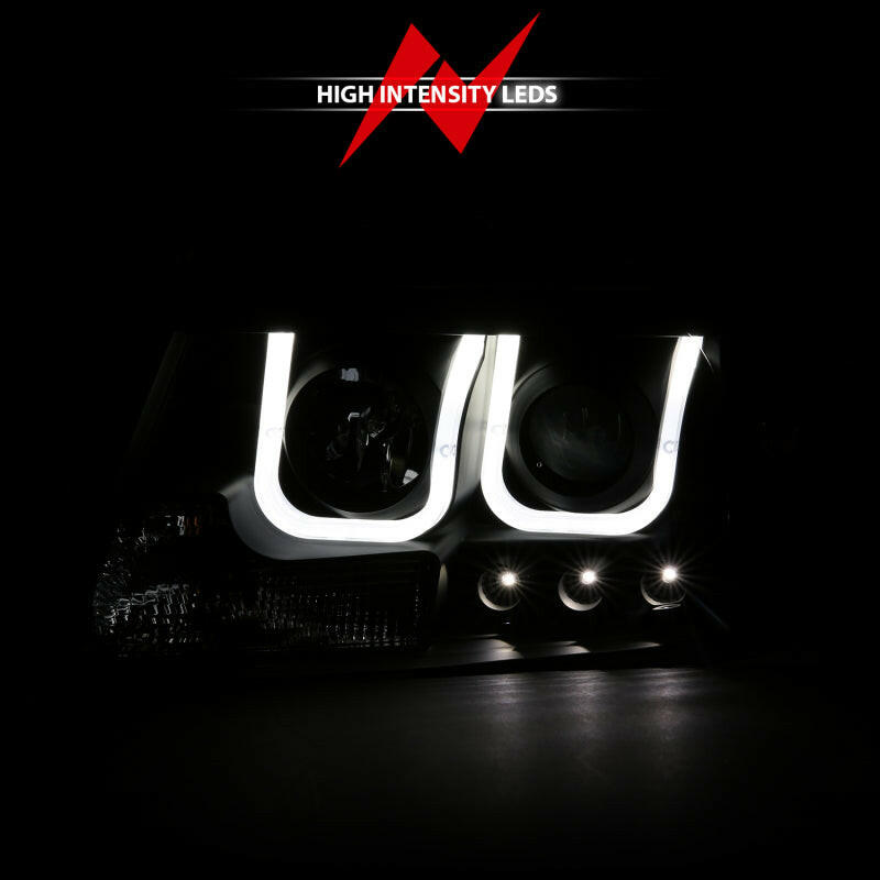 ANZO 2004-2008 Ford F-150 Projector Headlights w/ U-Bar Black Headlights ANZO