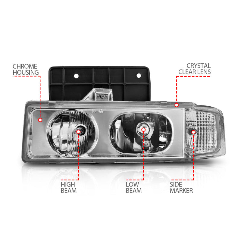 ANZO 1995-2005 Chevrolet Astro Van Crystal Headlights Chrome 1pc Headlights ANZO