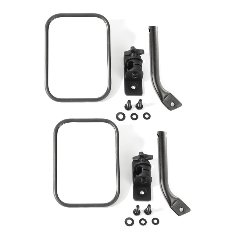Rugged Ridge 97-18 Jeep Wrangler Textured Black Rectangular Stubby Trail Mirror Kit Exterior Trim Rugged Ridge