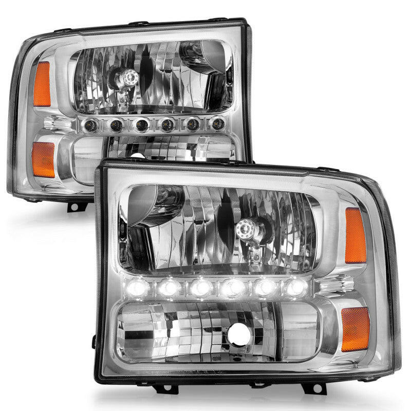ANZO 2000-2004 Ford Excursion Crystal Headlights Chrome w/ LED 1pc Headlights ANZO