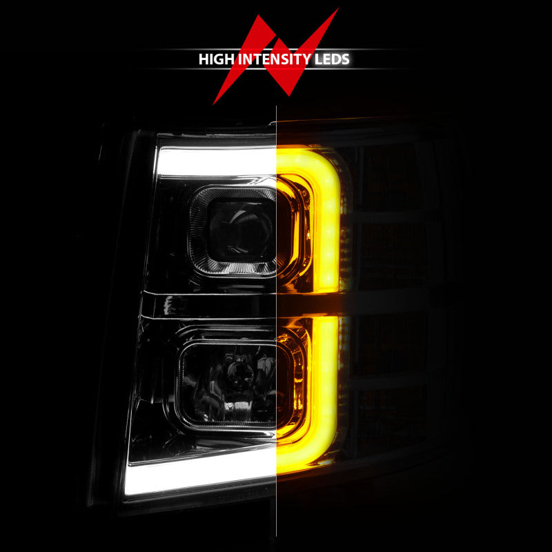 ANZO 2007-2013 Chevrolet Silverado 1500 Projector w/ Light Bar Chrome Housing w/ Sequential Headlights ANZO