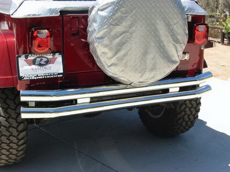 Rampage 1976-1983 Jeep CJ5 Double Tube Rear Bumper w/Hitch Receiver - Stainless Bumpers - Steel Rampage