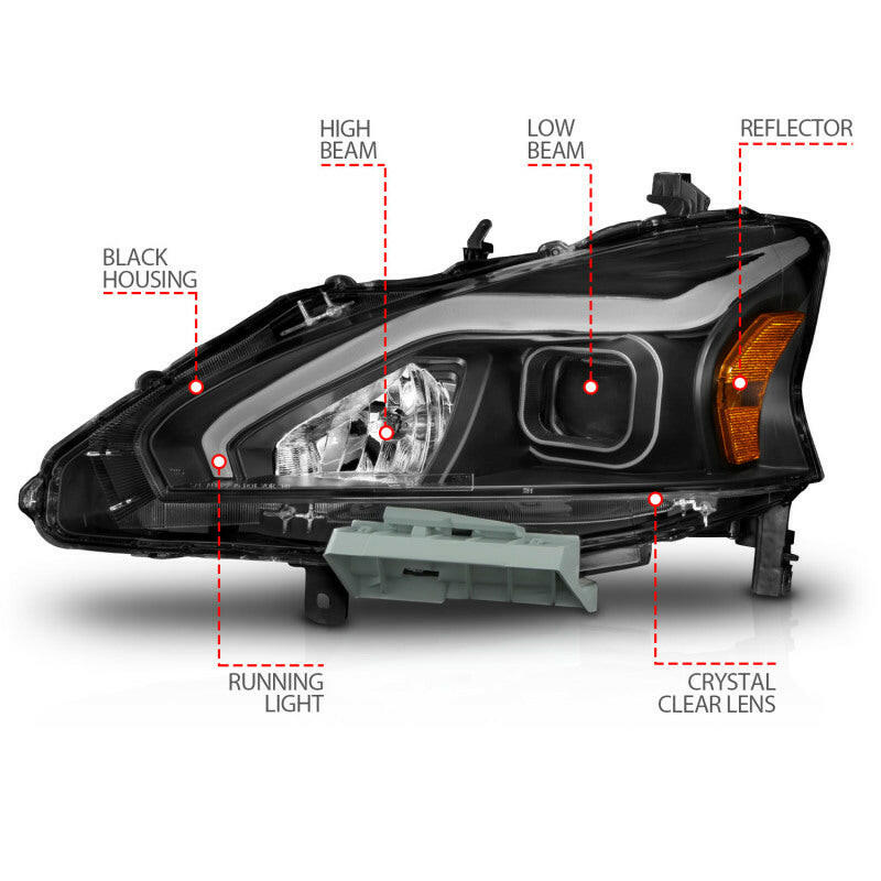 ANZO 13-15 Nissan Altima (w/o Factory HID Bulbs) Projector Headlights - w/ Light Bar Black Housing Headlights ANZO