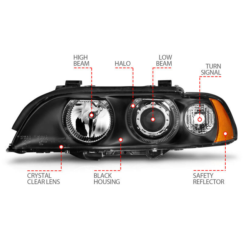 ANZO 1997-2001 BMW 5 Series Projector Headlights w/ Halo Black Headlights ANZO