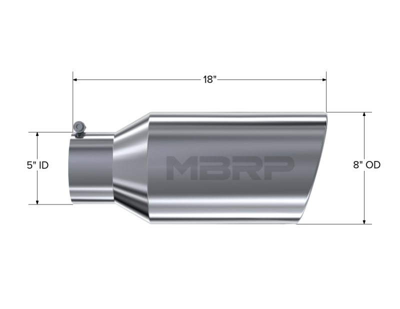 MBRP Universal Tip 8in OD Rolled End 5in Inlet 18in Length T304 Steel Tubing MBRP
