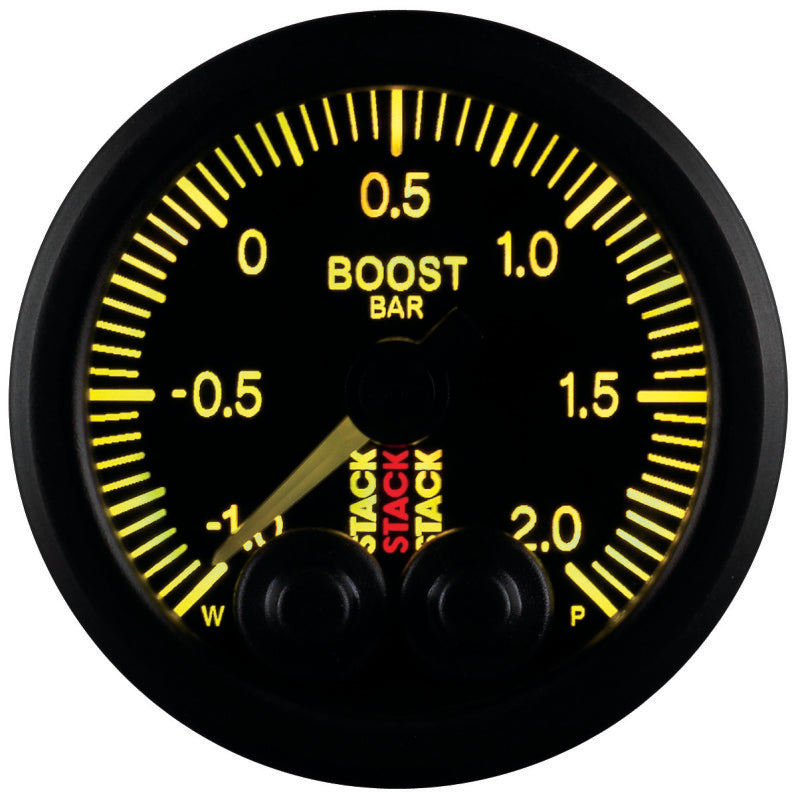 Autometer Stack 52mm -1 to +2 Bar (Incl T-Fitting) Pro-Control Boost Pressure Gauge - Black Gauges AutoMeter