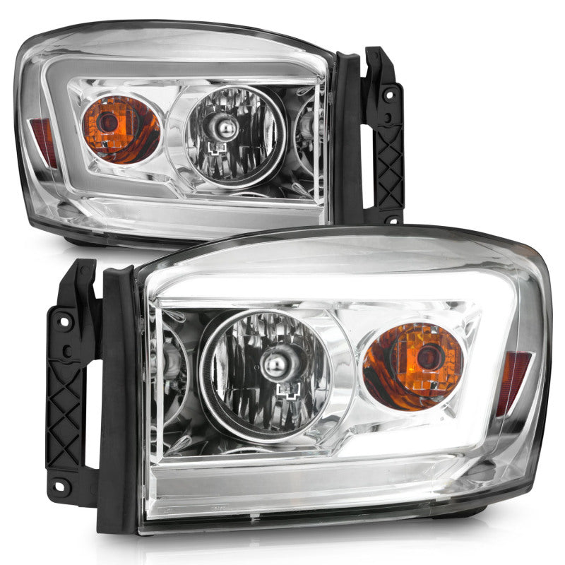 ANZO 06-09 Dodge RAM 1500/2500/3500 Headlights Chrome Housing/Clear Lens (w/ Light Bars) Headlights ANZO