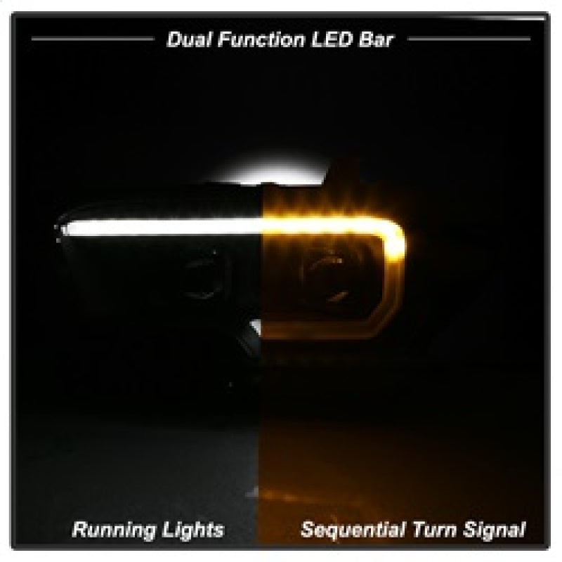 xTune Toyota Tacoma 16-18 DRL Light Bar Projector Headlights - Black PRO-JH-TTA16-LBDRL-BK Headlights SPYDER
