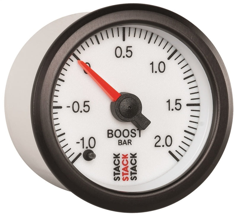 Autometer Stack 52mm -1 to +2 Bar (Incl T-Fitting) Pro Stepper Motor Boost Pressure Gauge - White Gauges AutoMeter